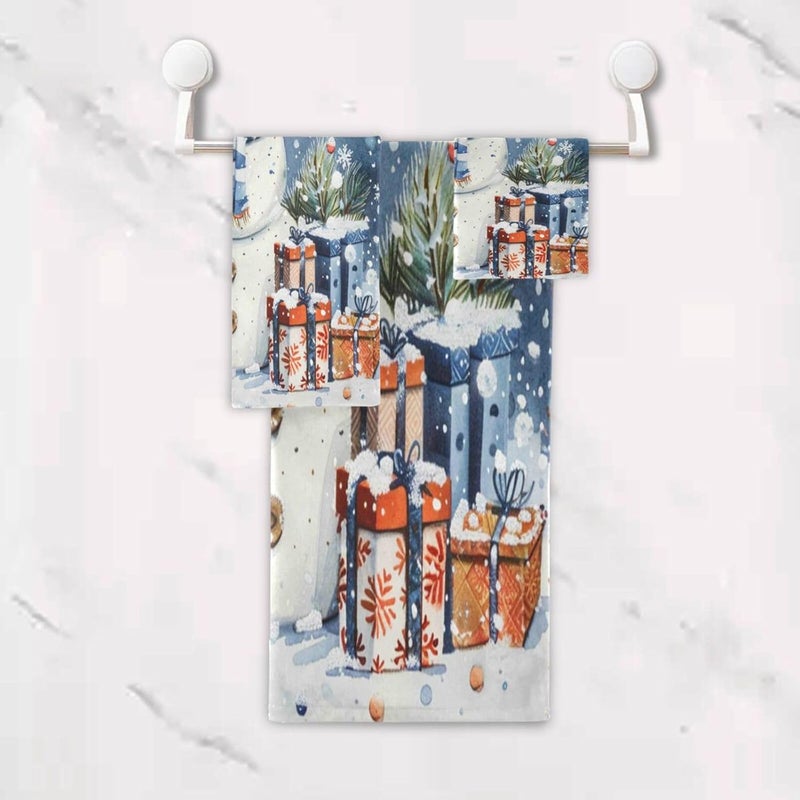 Dussdil Winter Snowflakes Snowman Bathroom Towel Set of 3 Pcs Deer Snow Hand Fingertip Bath Towels for Home Bathroom Hotel Gym Swim Washcloth Soft Thin Durable Highly Absorbent Multipurpose Decor - Image 4